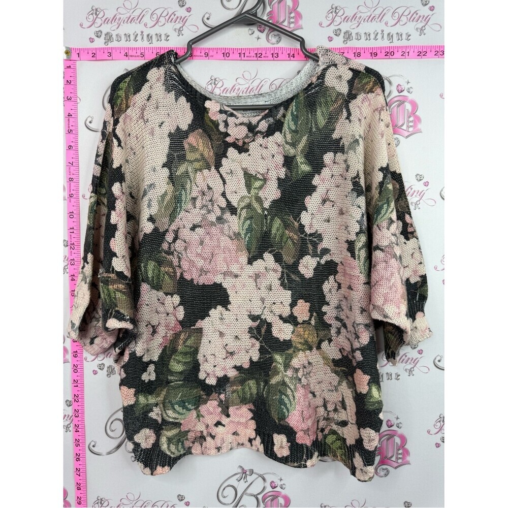 Luisa Ricci Italy knit Hydrangea Floral Knit Dolman Sweater - Pink & Green